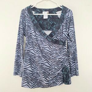 Soft Surroundings Womens Faux Wrap Long Sleeve Pullover Shirt #36842 S Small